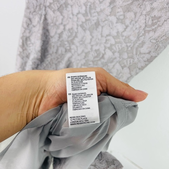 Reiss Marjorie Structured Grey Sheath Lace Dress - Picture 9 of 9